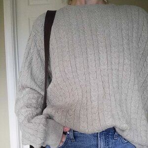 Vintage Izod Cotton Cable Knit Crewneck Sweater - Made in Japan - Beige - M